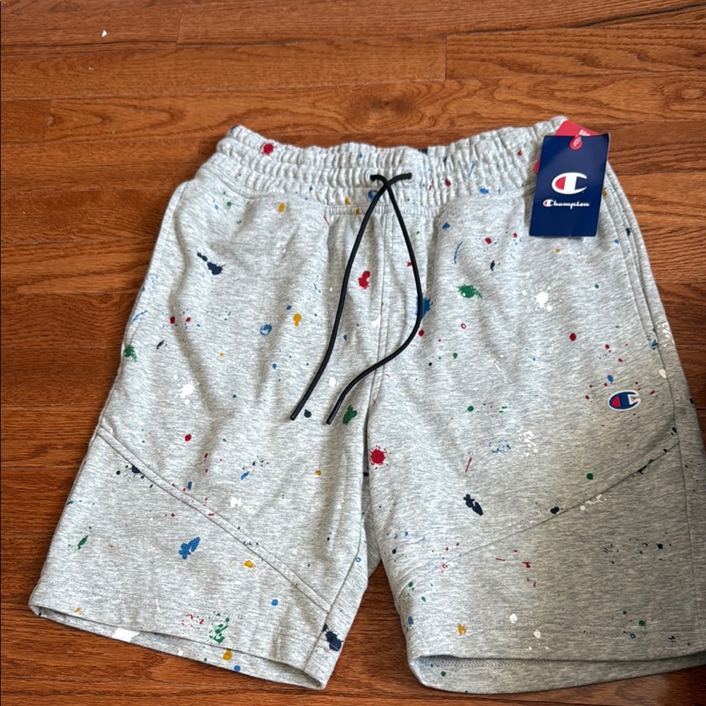 Champion Gray Paint Splatter Men's Flat Front Shorts